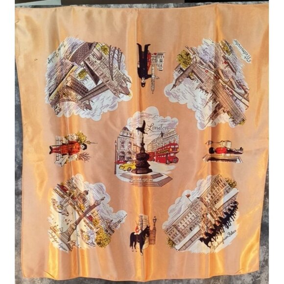 Vintage Peach London Scarf With Iconic Landmarks Print - Picture 1 of 10